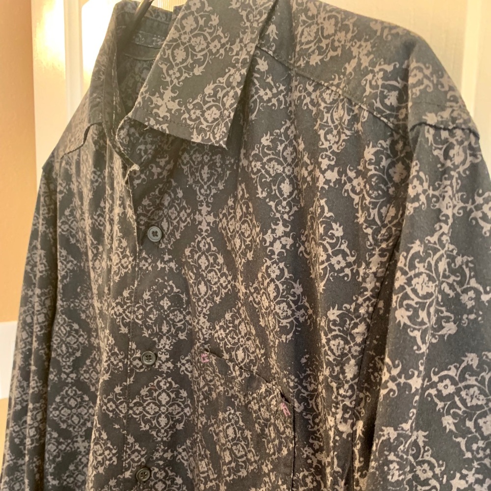 Black Cotton dress shirt grey diamond filigree 16 - Picture 5 of 7